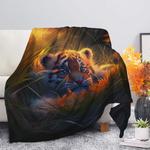 cute baby tiger bedded down in the grass safe and cozy fireflies moonlight premium blanket 0