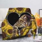 cute cat sunflower zipper premium blanket 0