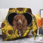 cute dog poodle sunflower zipper premium blanket 0