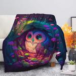 cute owl bedded down in the grass safe and cozy fireflies moonlight premium blanket 0