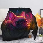 cute pink baby french bulldog bedded down in the grass safe and cozy fireflies moonlight premium blanket 0