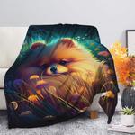 cute pomeranian bedded down in the grass safe and cozy fireflies moonlight premium blanket 0