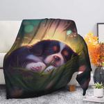 cute puppy 4 bedded down in the grass safe and cozy fireflies moonlight premium blanket 0