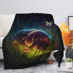 cute puppy 6 bedded down in the grass safe and cozy fireflies moonlight premium blanket 0