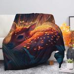 fawn bedded down in the grass safe and cozy fireflies moonlight premium blanket 0