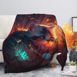 kitten bedded down in the grass safe and cozy fireflies moonlight premium blanket 0