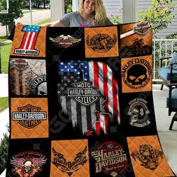 Love Motorcycle Harle Quilt Fleece Sherpa Blanket Driver Perfect Gifts For Family On Christmas
