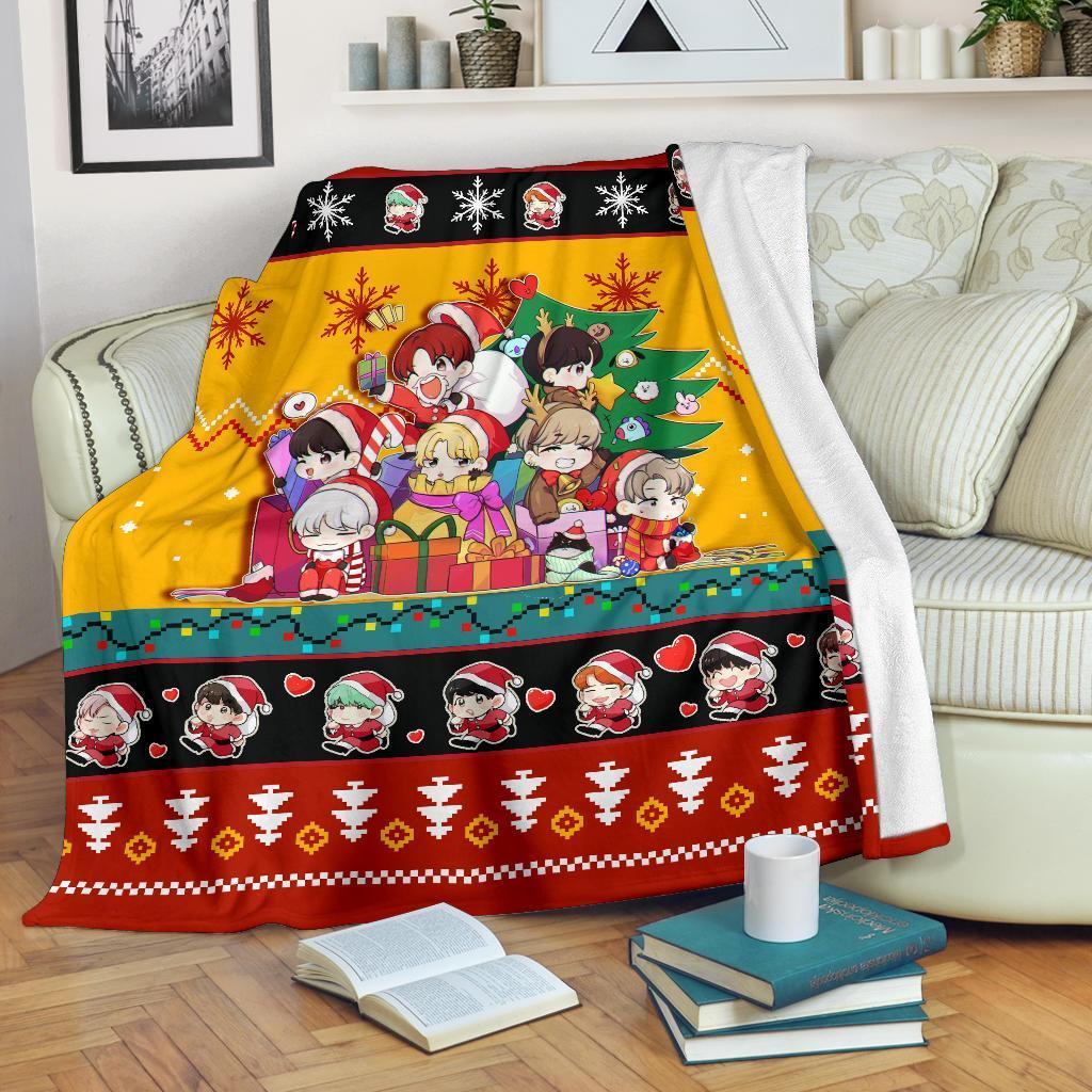 Music Red Yellow Bts Christmas Fleece Sherpa Blanket Amazing Gift Idea Perfect Gifts For Family On Christmas red yellow bts christmas blanket amazing gift idea 0